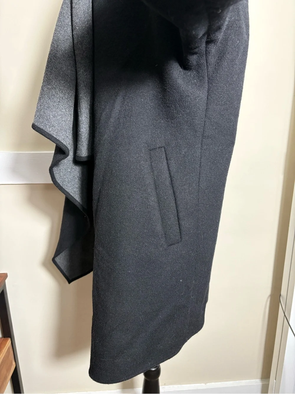 Michael Kors Wool Blend Waterfall Coatigan XS Black Gray Draped Shawl Collar